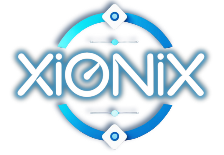 Logo of Xionix with a blue circular design on a white background